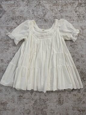 Free People White Cotton Tiered Mini Dress